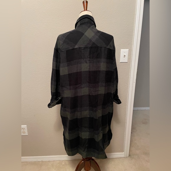French Connection Green and Black Flannel Dolman Sleeve Shirt Dress - Picture 3 of 7